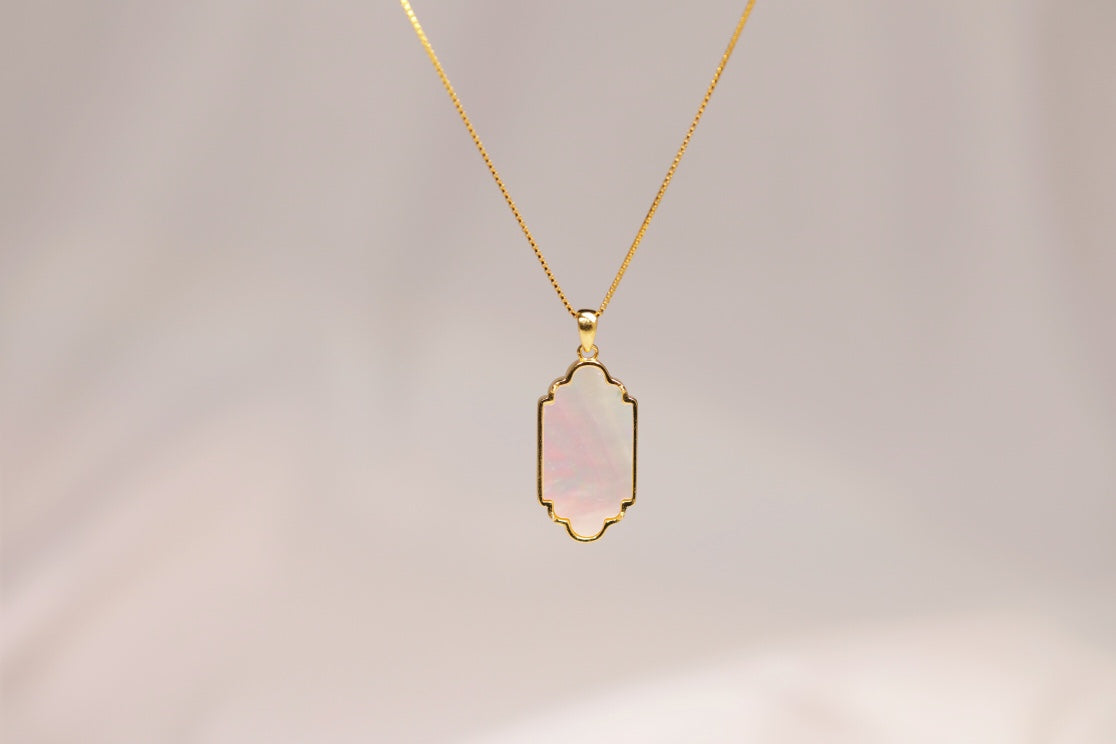 Gold-Plated Mother-of-Pearl Rectangular Pendant Necklace