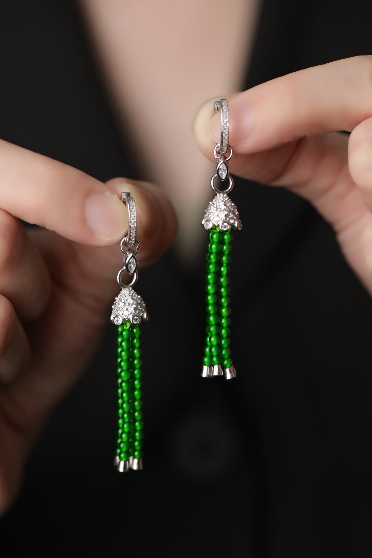 Diamond-Set Bead Drop Earrings