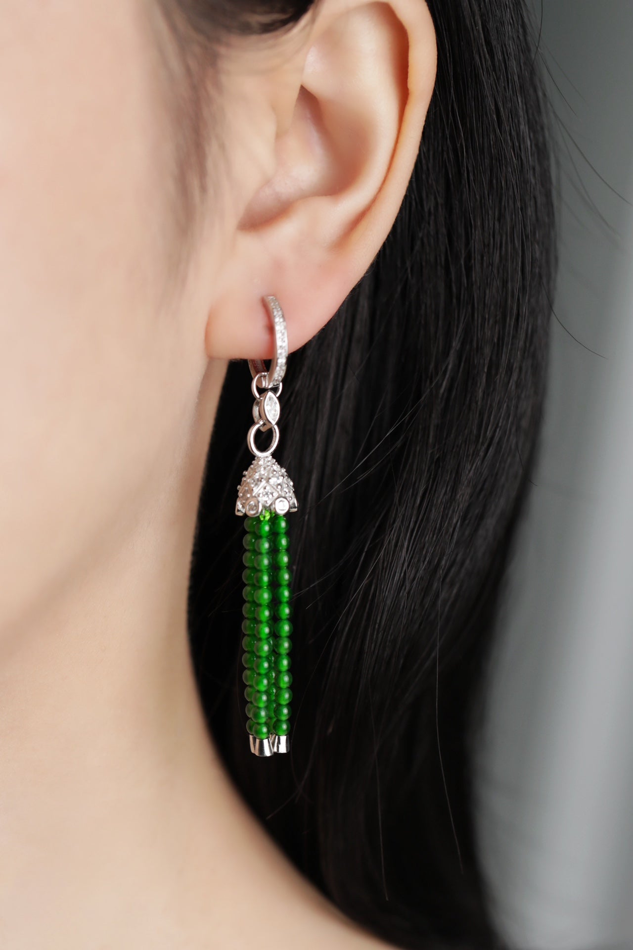 Diamond-Set Bead Drop Earrings