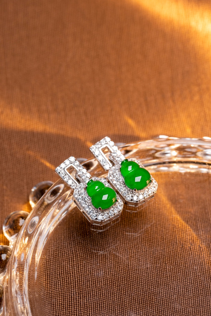 Diamond-Set Gourd Drop Earrings