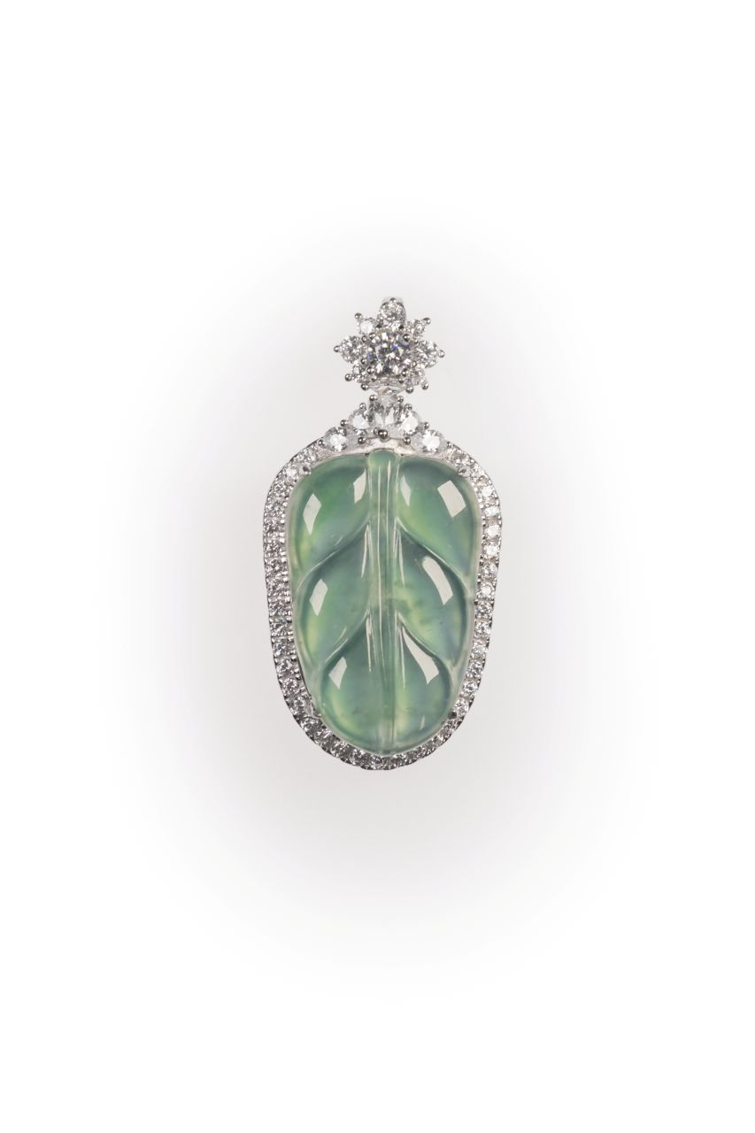 925 Silver Leaf Pendant Natural Jade