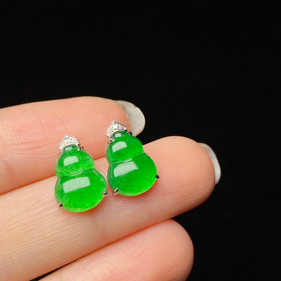 18K South African diamonds gourd earrings jadeite