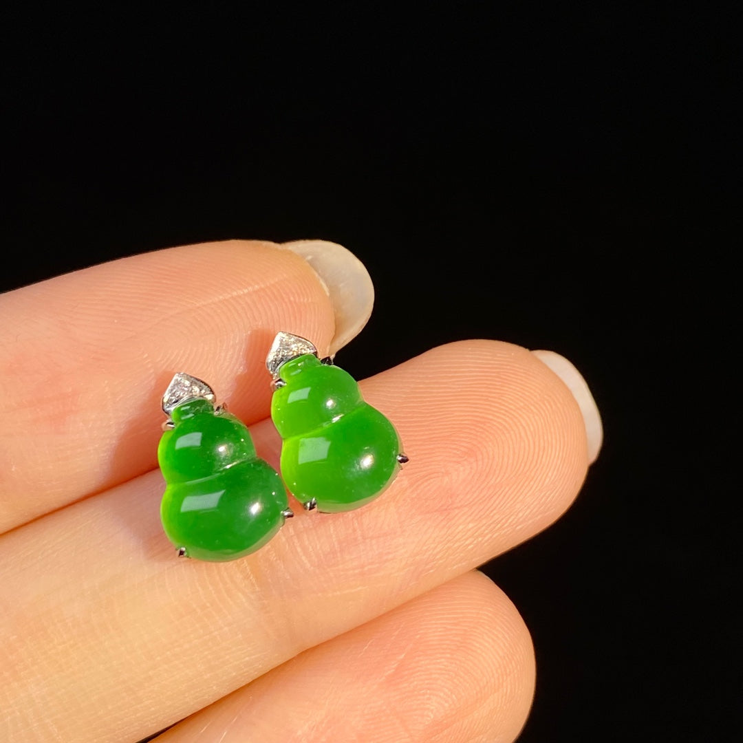 18K South African diamonds gourd earrings jadeite