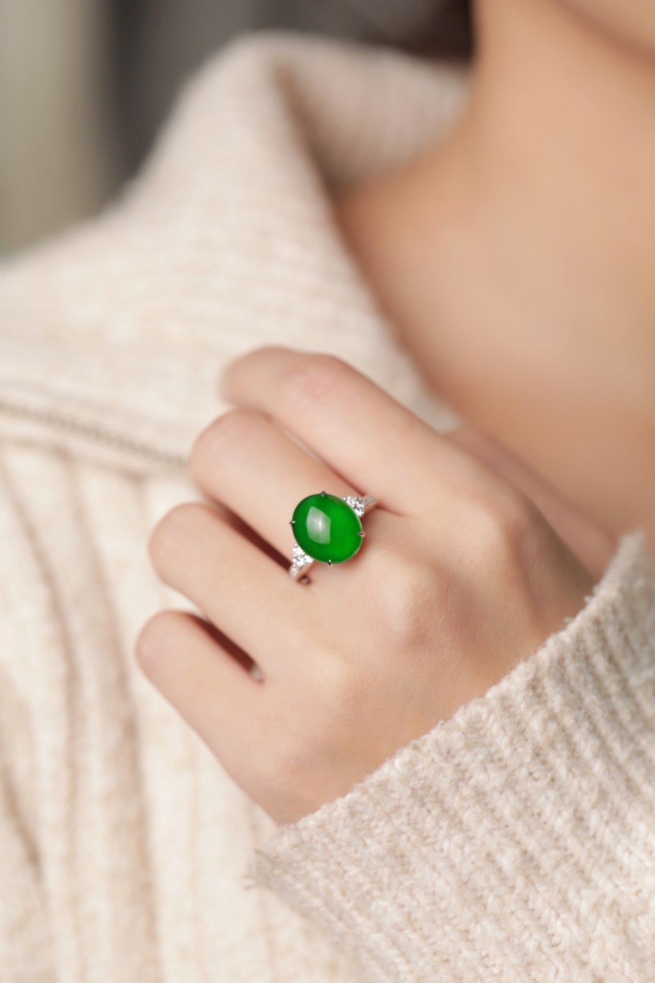 18K Jade Halo Ring