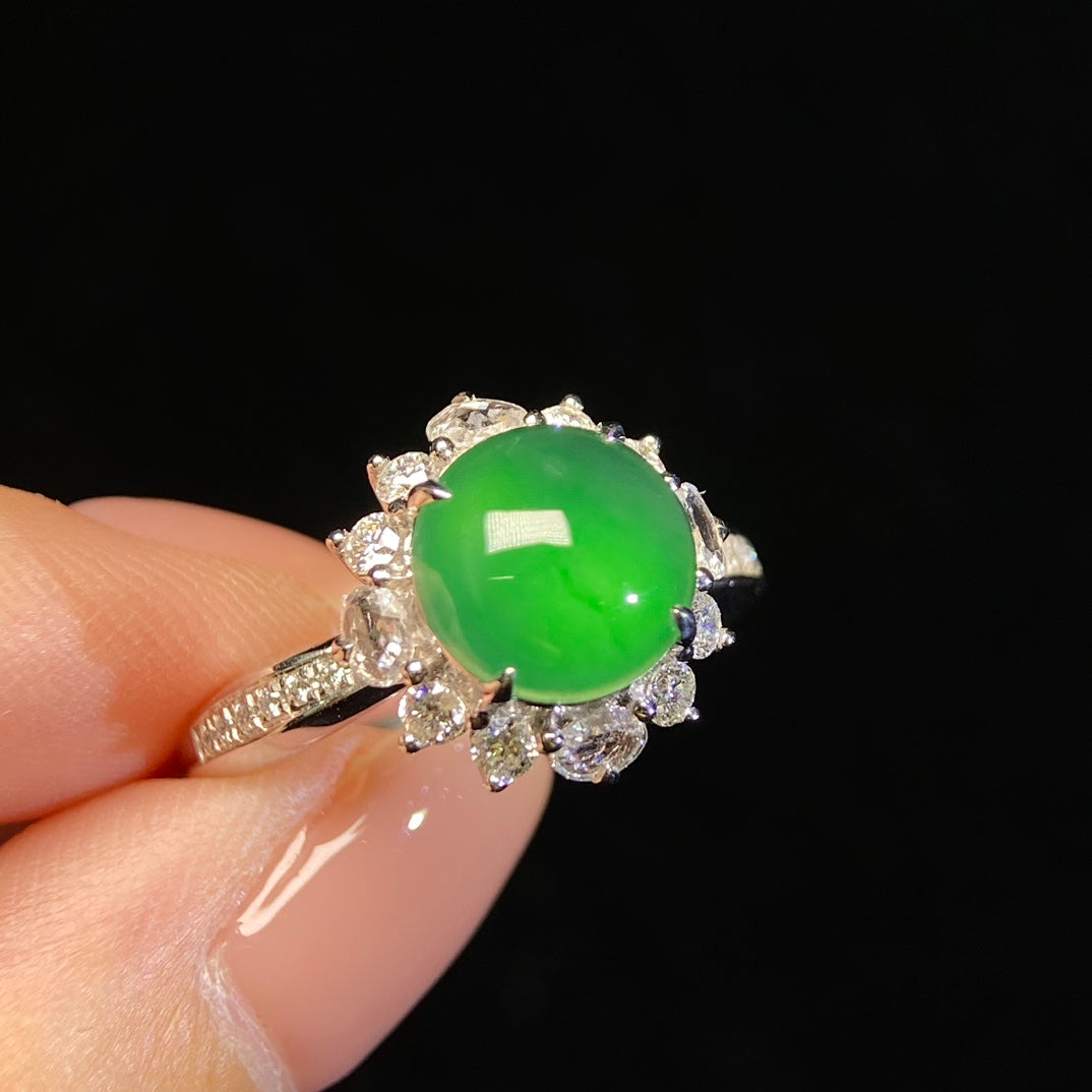 18K Diamond-Set Jade Halo Ring