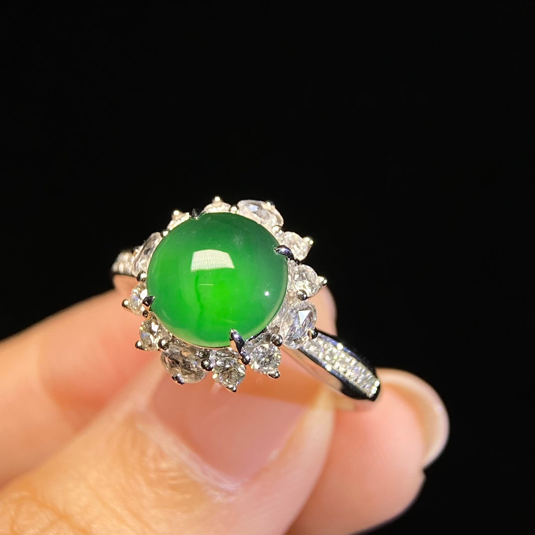 18K Diamond-Set Jade Halo Ring