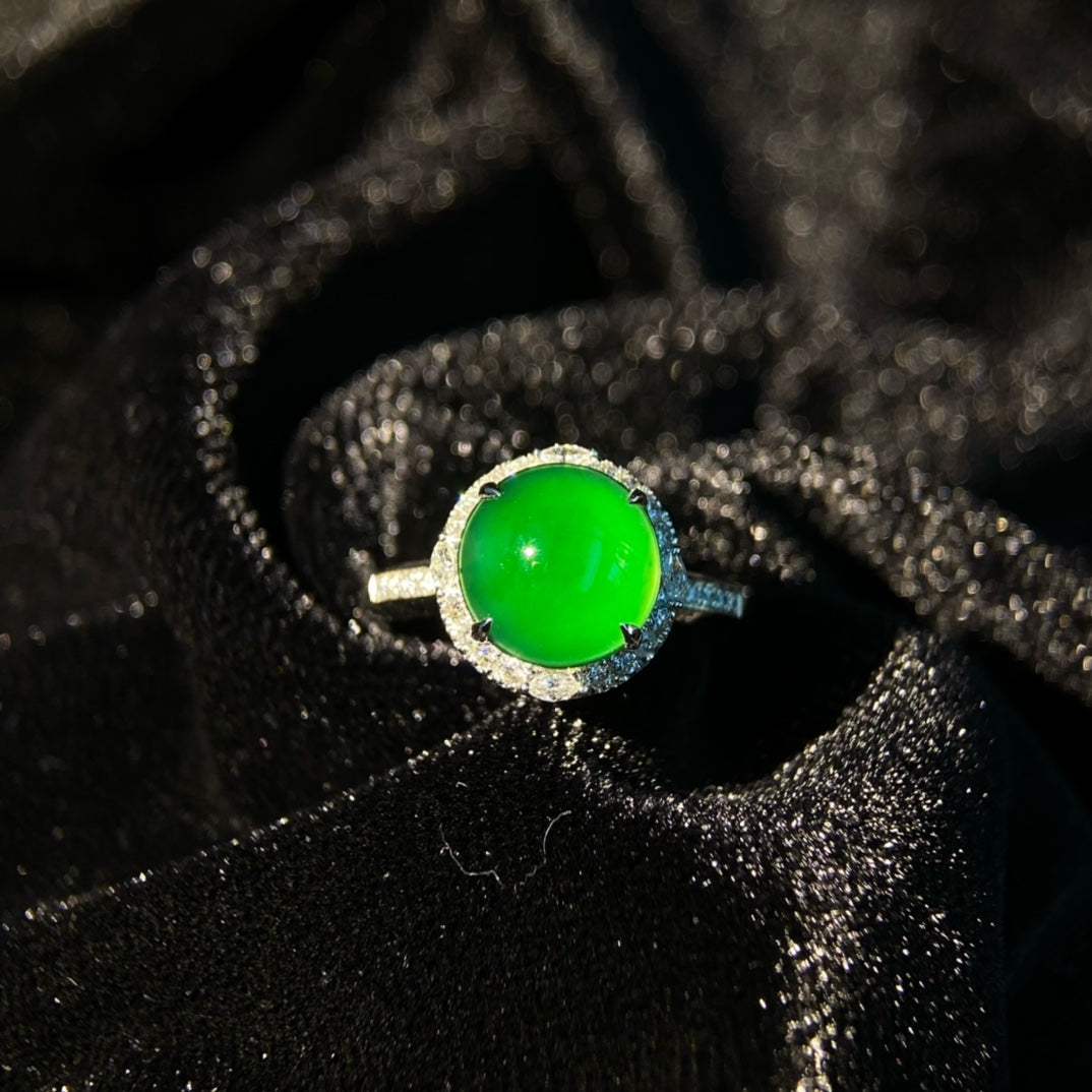 18K Diamond-Set Jade Halo Ring