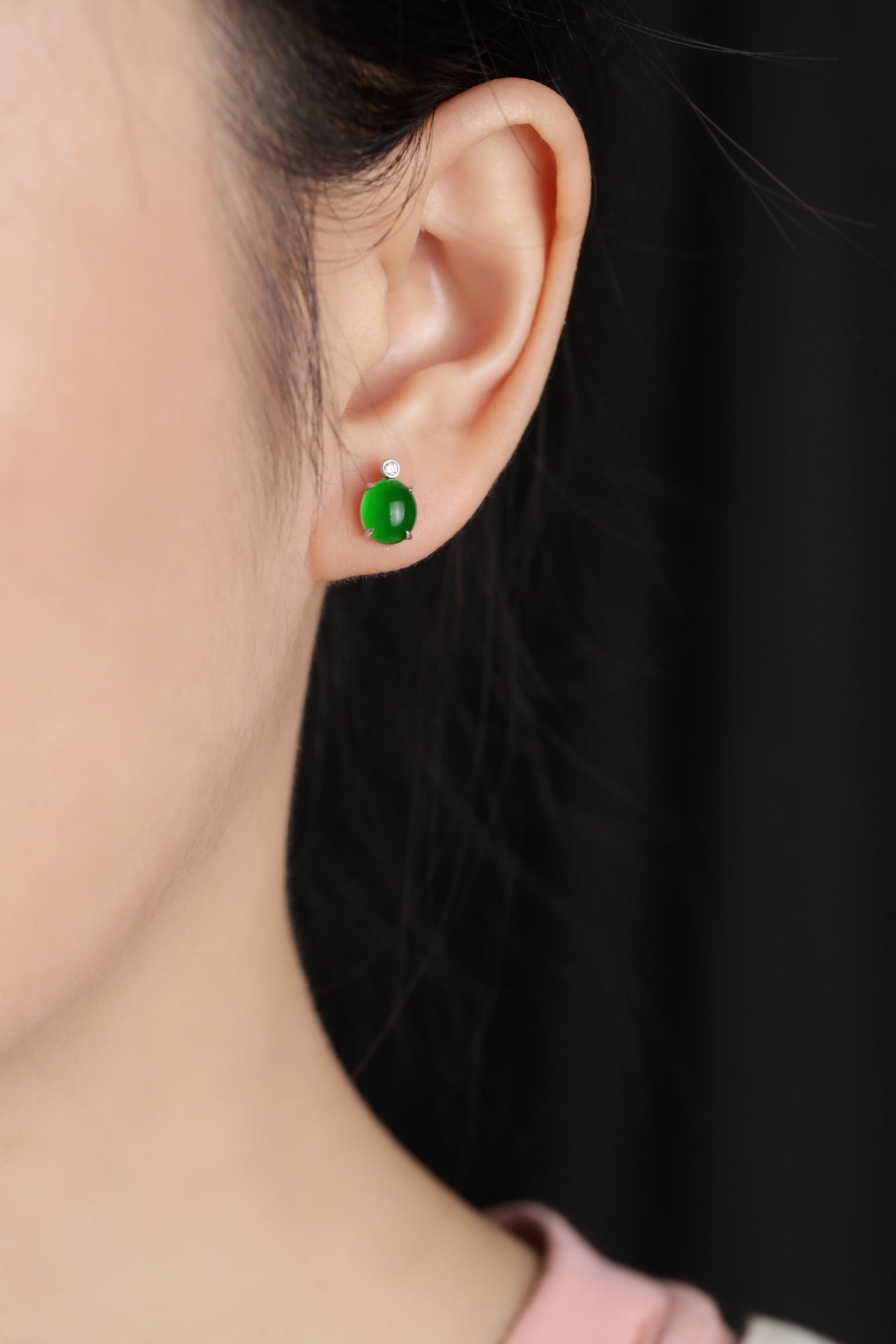 18K Jade Halo Stud Earrings