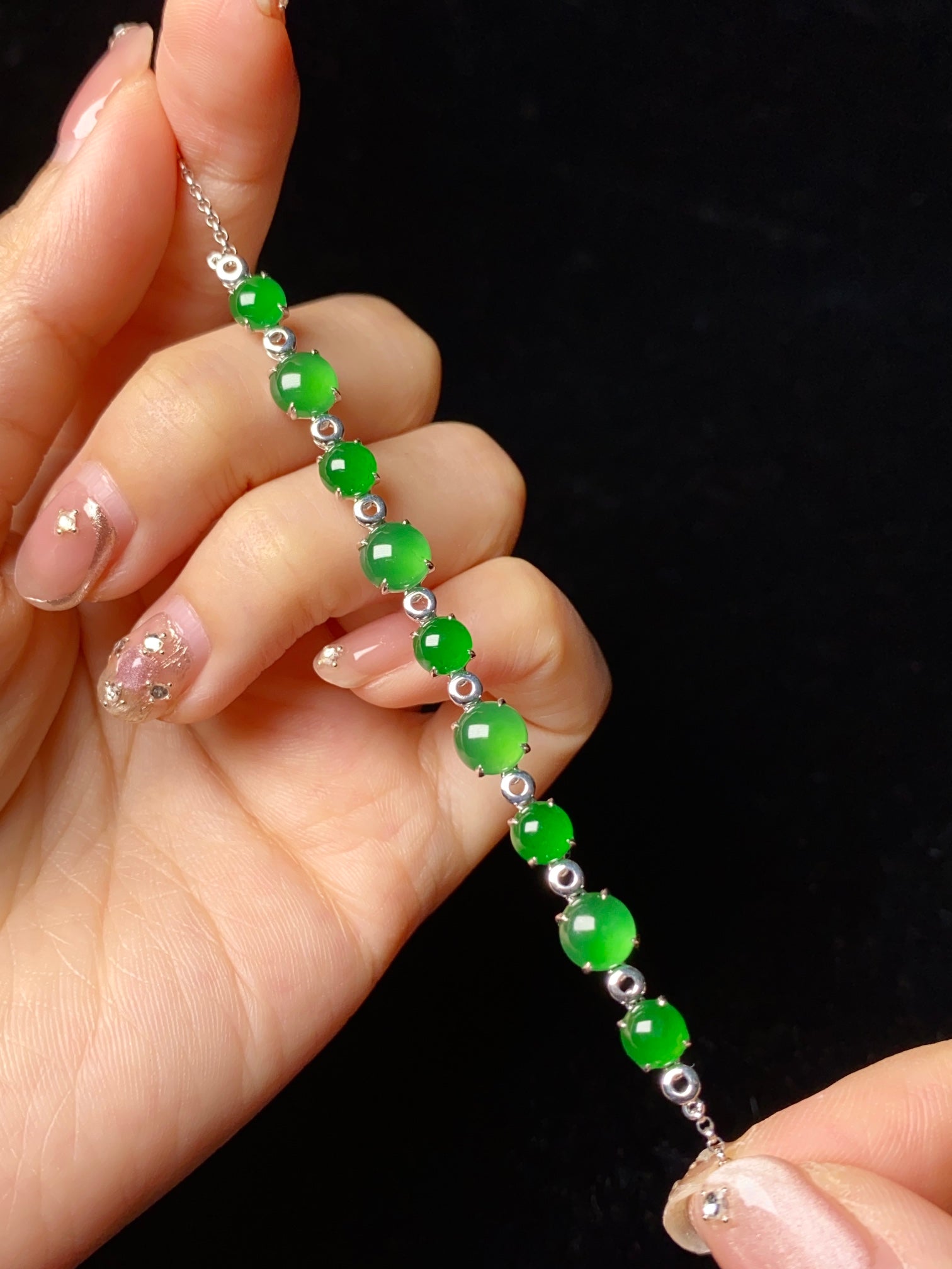 18K South African Diamond Cabochon Bracelet Jade