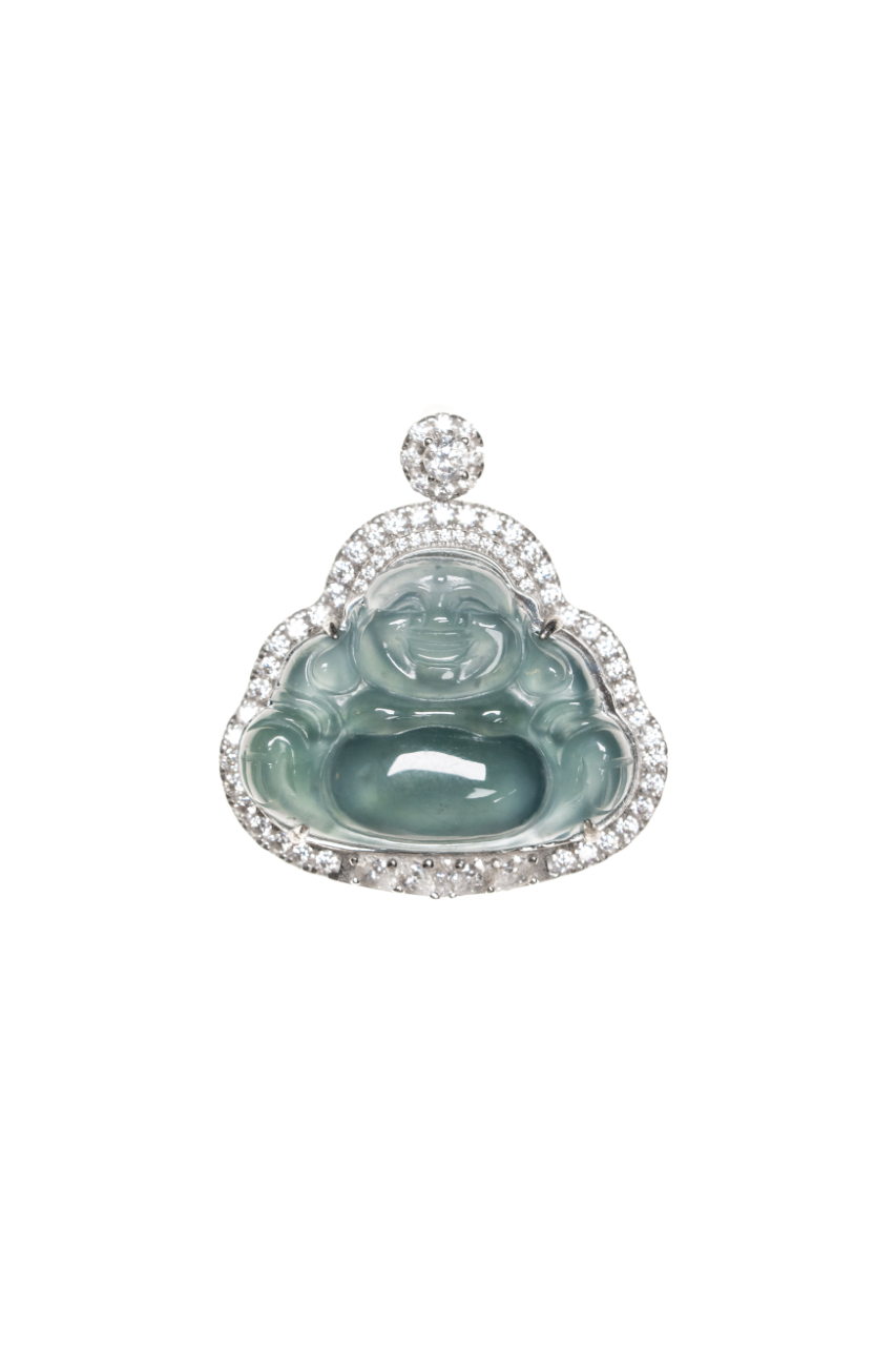 Diamond-Set Ice Jade Buddha Pendant Necklace