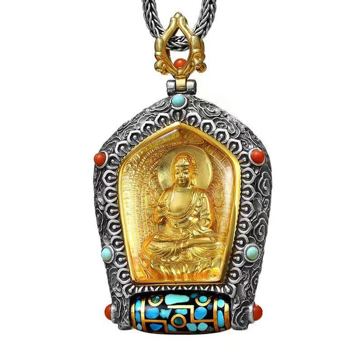 925 silver gold-plated 12 zodiac zodiac Buddha thangka necklace