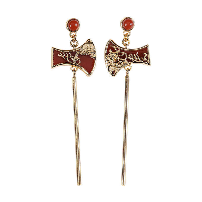 S925 sterling silver South Red Agate Tiger Axe Earrings