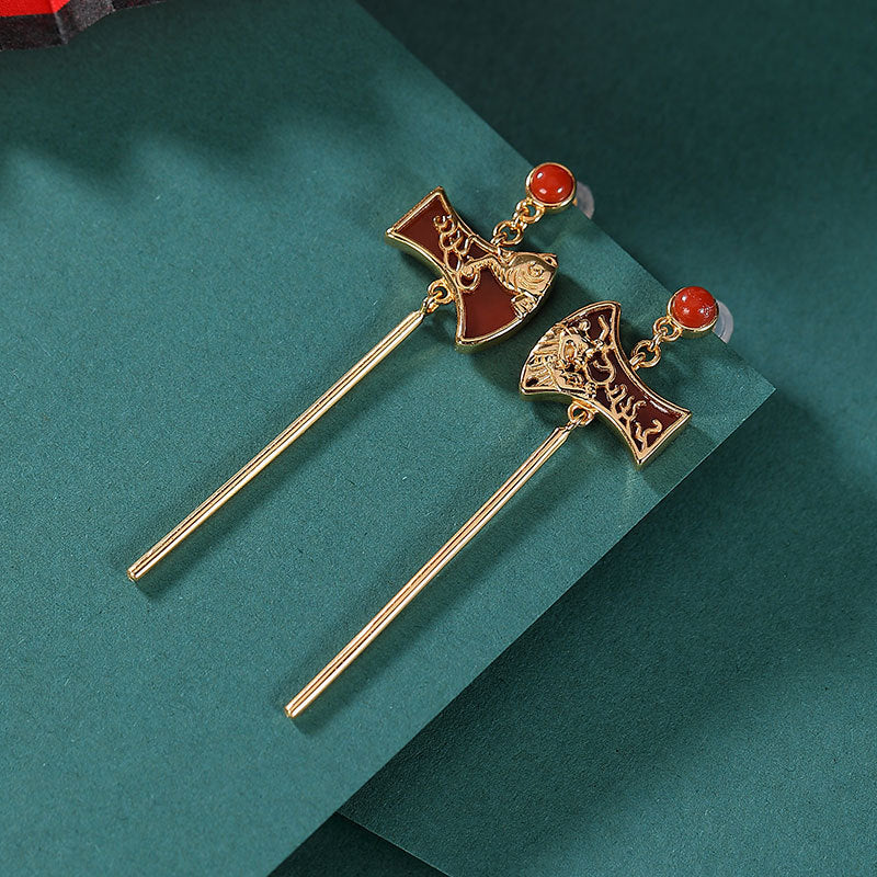 S925 sterling silver South Red Agate Tiger Axe Earrings