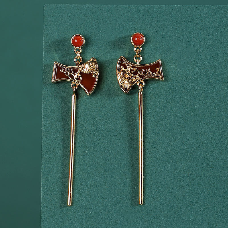 S925 sterling silver South Red Agate Tiger Axe Earrings