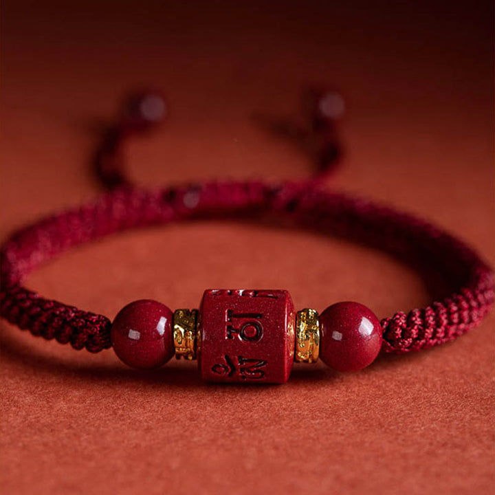 Tibet Cinnabar Om Mani Padme Hum Engraved Blessing Braided Bracelet