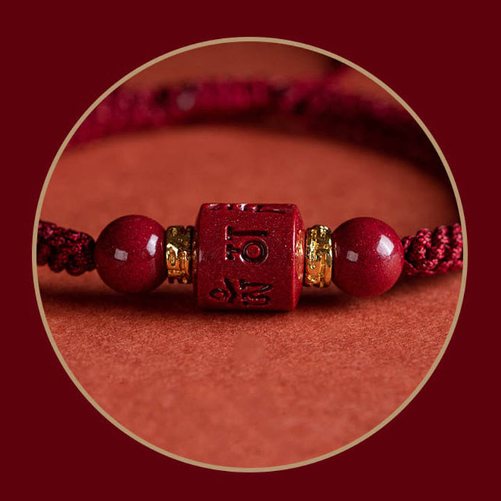 Tibet Cinnabar Om Mani Padme Hum Engraved Blessing Braided Bracelet