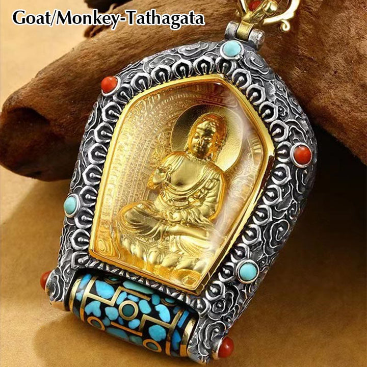 925 silver gold-plated 12 zodiac zodiac Buddha thangka necklace