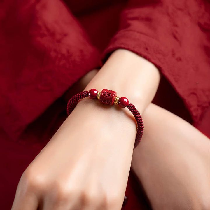 Tibet Cinnabar Om Mani Padme Hum Engraved Blessing Braided Bracelet