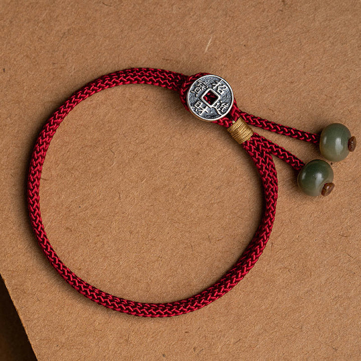 925 Sterling Silver Handmade Chinese Zodiac Natal Buddha Cyan Bodhi Seed Protection Braided Red String Bracelet