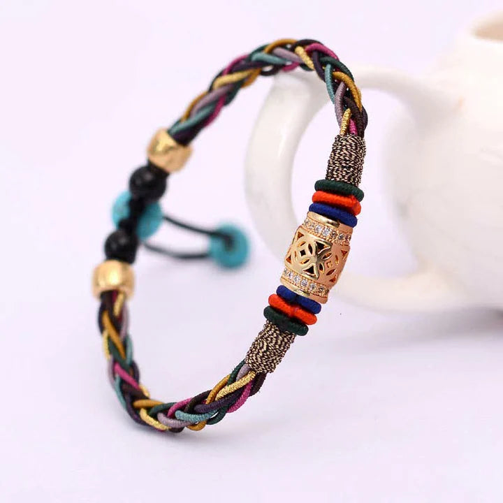 Tibetan Handmade Eight Thread Knot Copper Coin Luck Weave String Bracelet