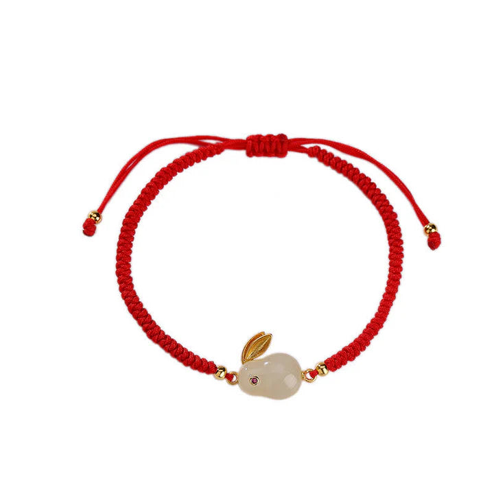 925 Sterling Silver Year of the Rabbit Hetian White Jade Luck Red String Protection Bracelet