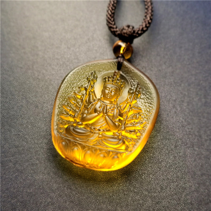 Chinese Zodiac Natal Buddha Blessing Liuli Crystal Compassion Necklace Pendant