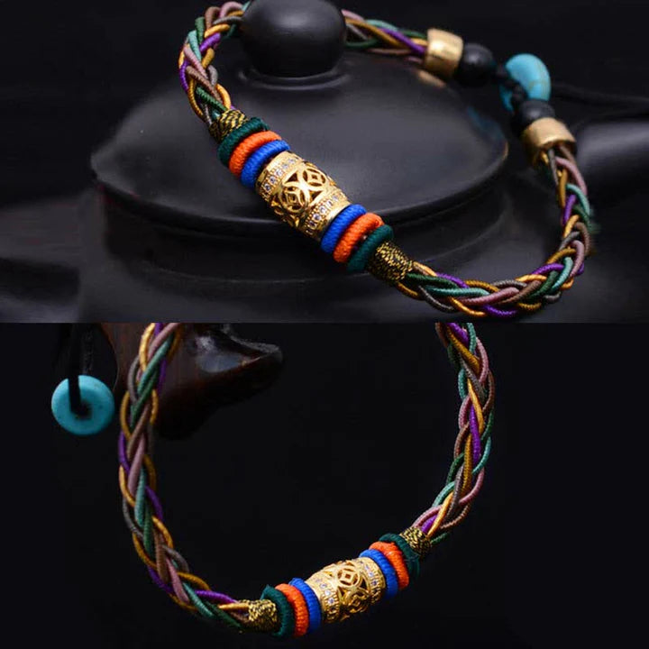 Tibetan Handmade Eight Thread Knot Copper Coin Luck Weave String Bracelet