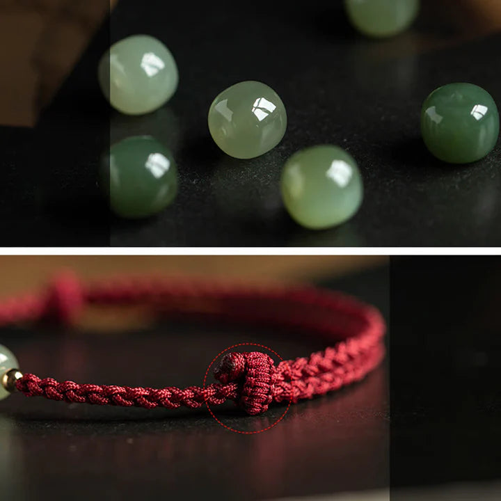 Natural Cinnabar Chinese Zodiac Hetian Jade Fu Character Luck Rope Bracelet