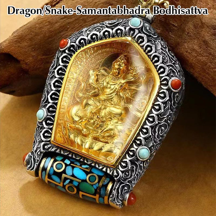 925 silver gold-plated 12 zodiac zodiac Buddha thangka necklace