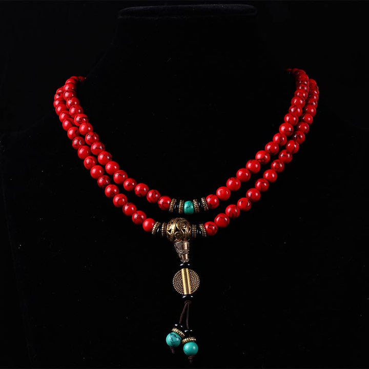 Tibetan Mala Red Turquoise Lucky Necklace Bracelet