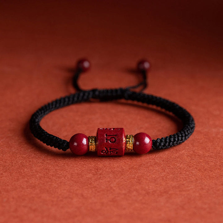 Tibet Cinnabar Om Mani Padme Hum Engraved Blessing Braided Bracelet