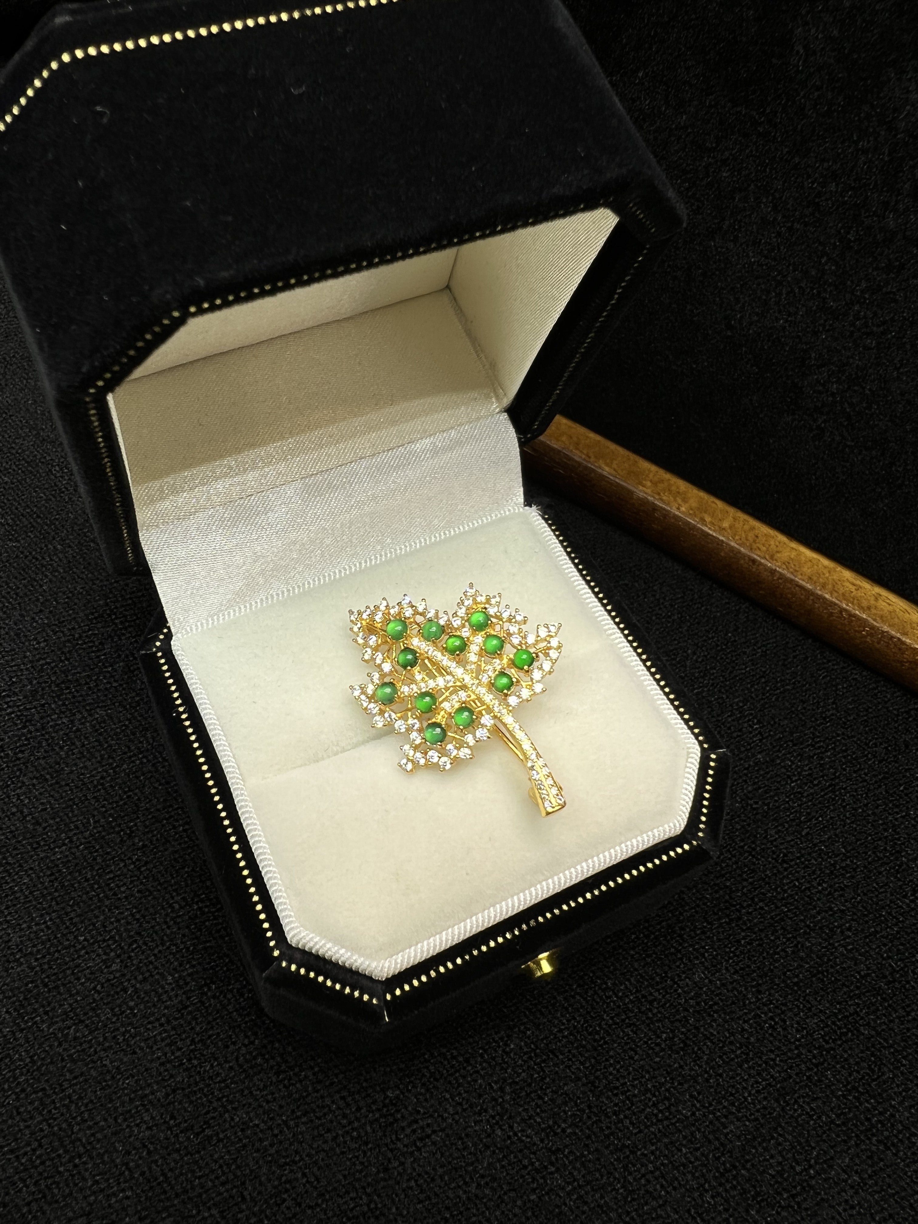 Gold-Plated Diamond-Accented Leaf Brooch