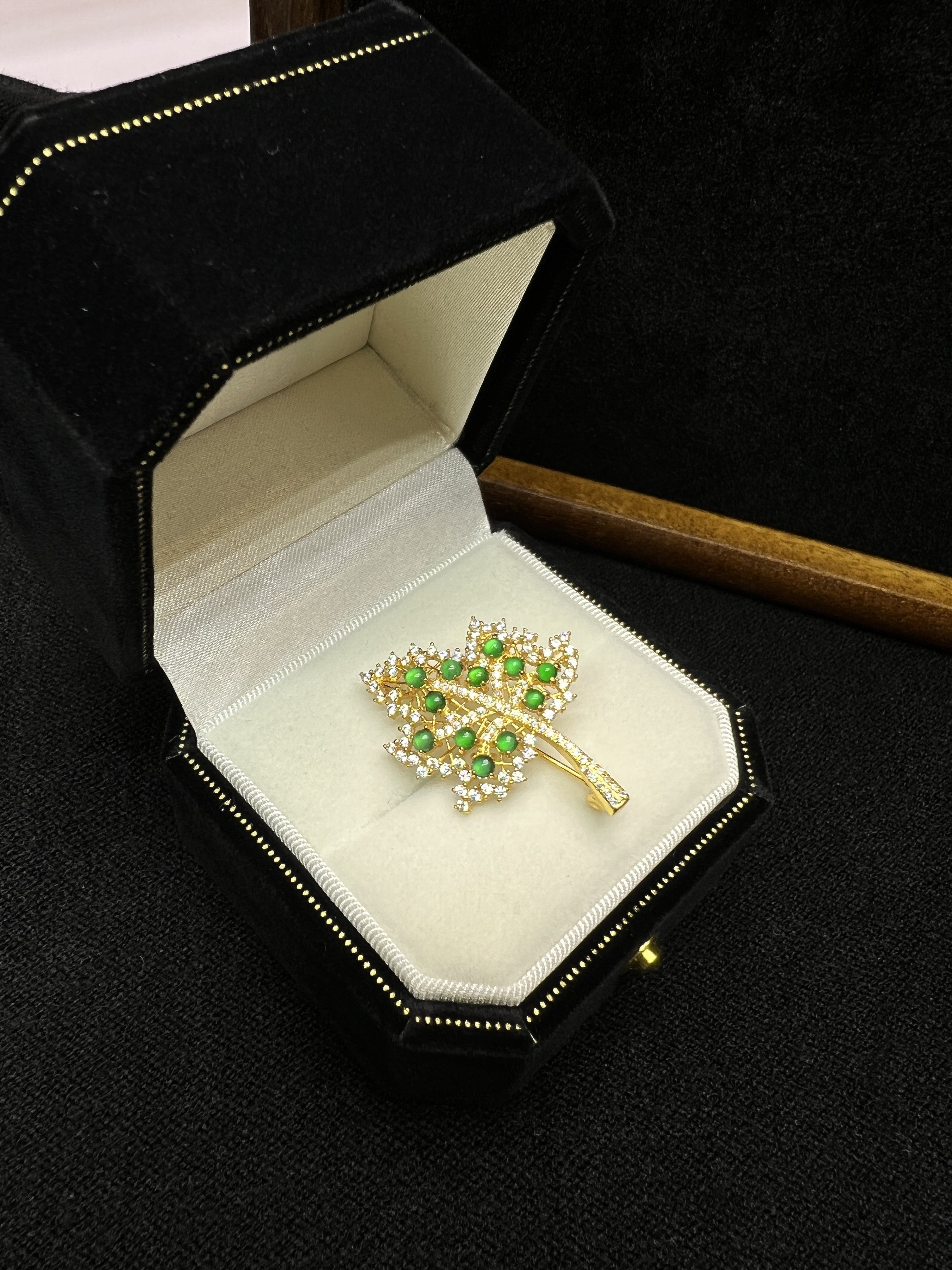 Gold-Plated Diamond-Accented Leaf Brooch