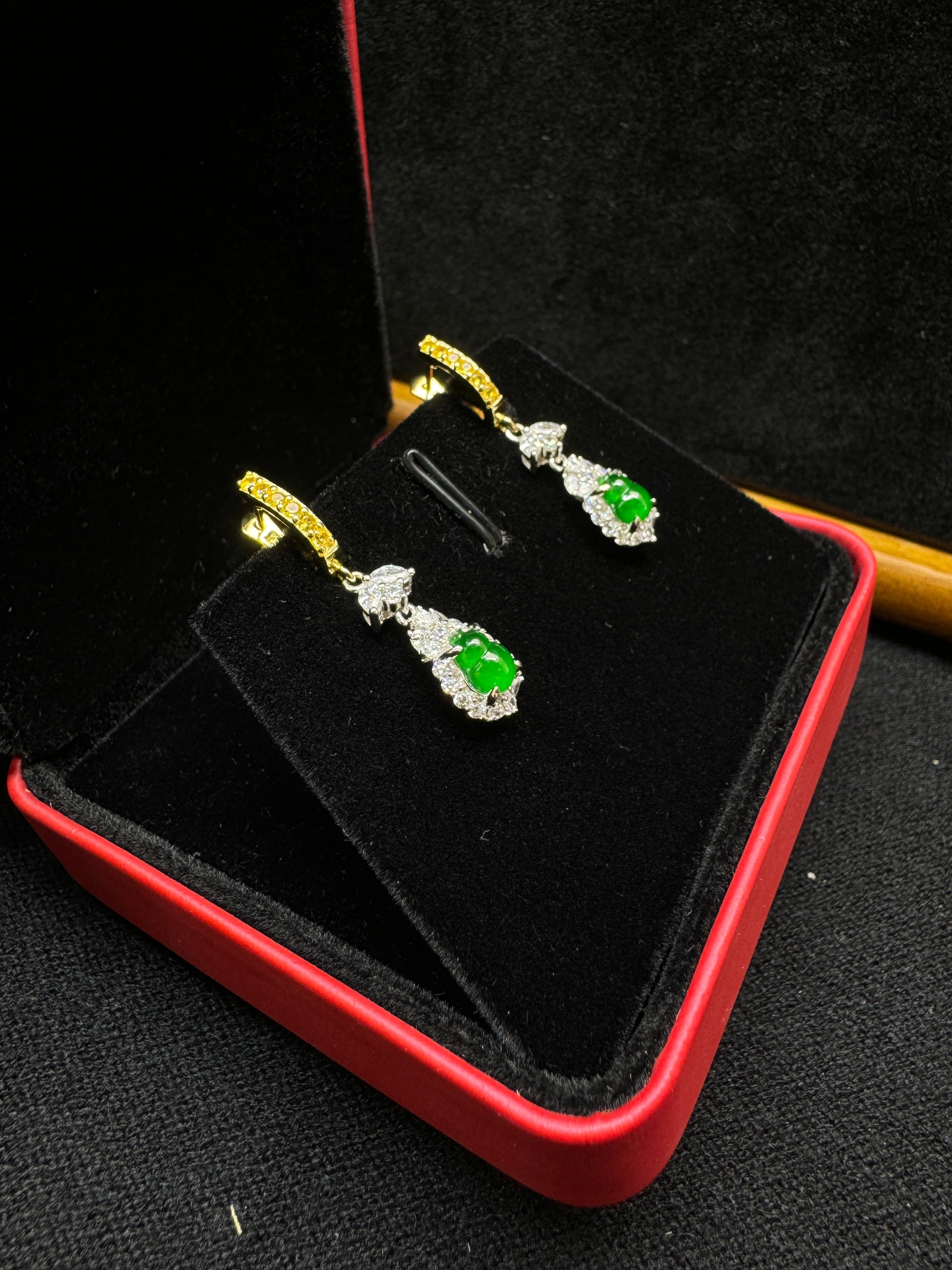 Diamond-Encrusted Gourd Pendant Drop Earrings