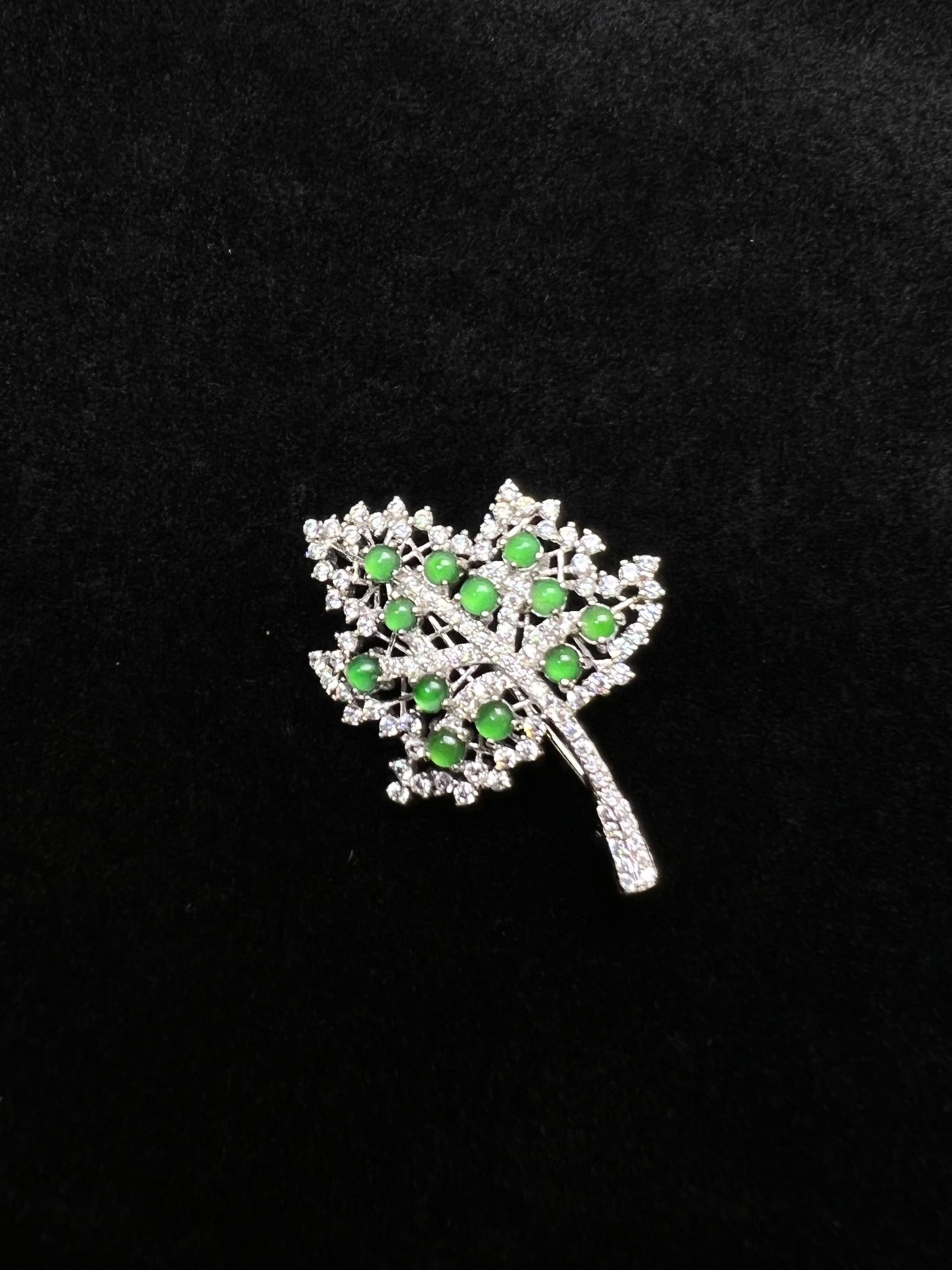 Sterling Silver Diamond-Accented Leaf Brooch