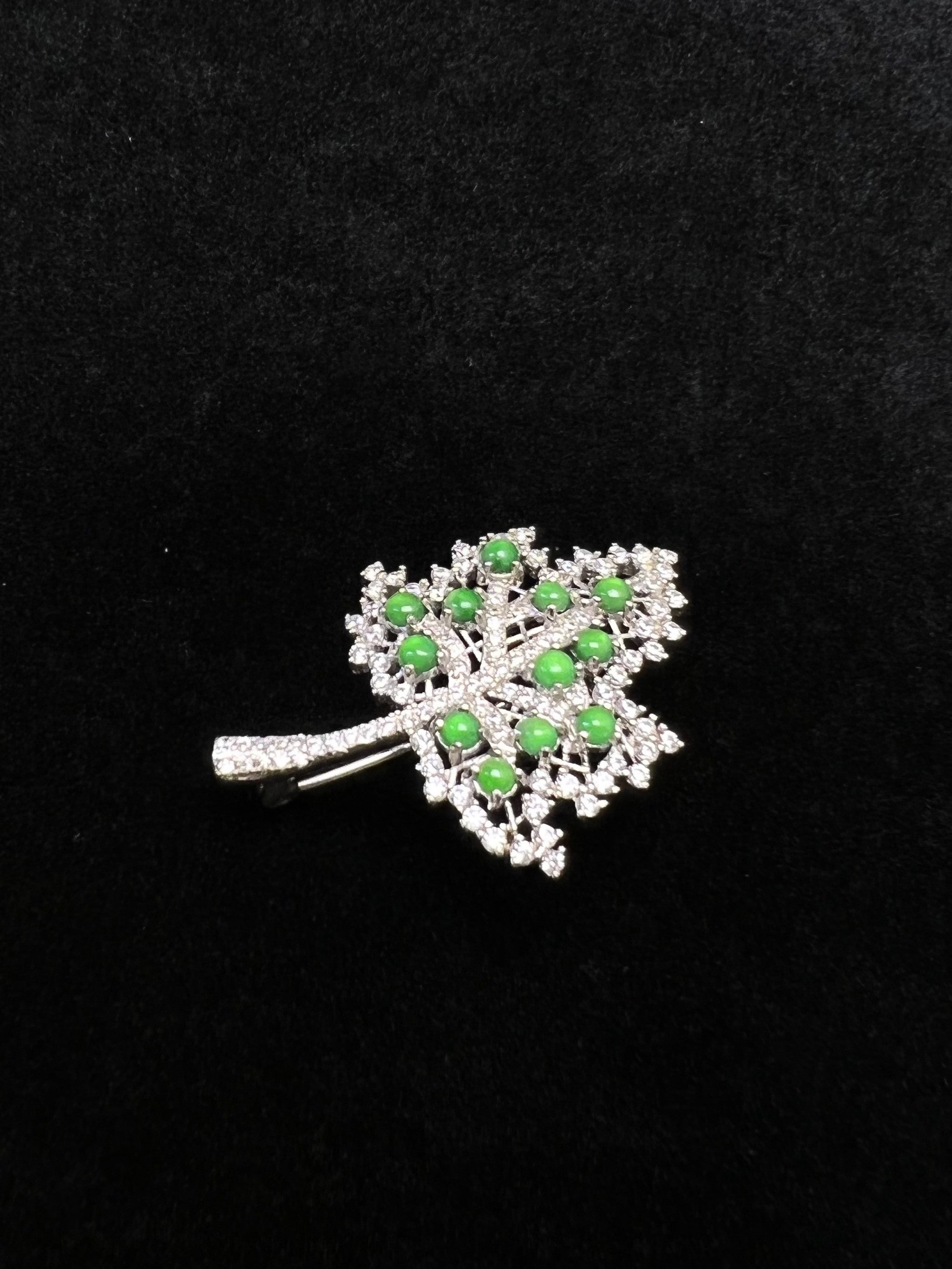 Sterling Silver Diamond-Accented Leaf Brooch