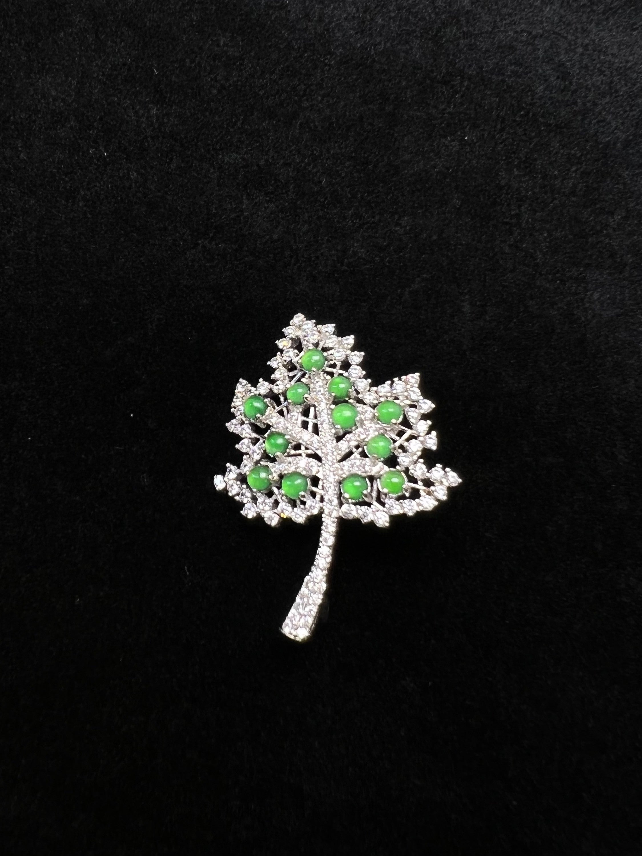 Sterling Silver Diamond-Accented Leaf Brooch