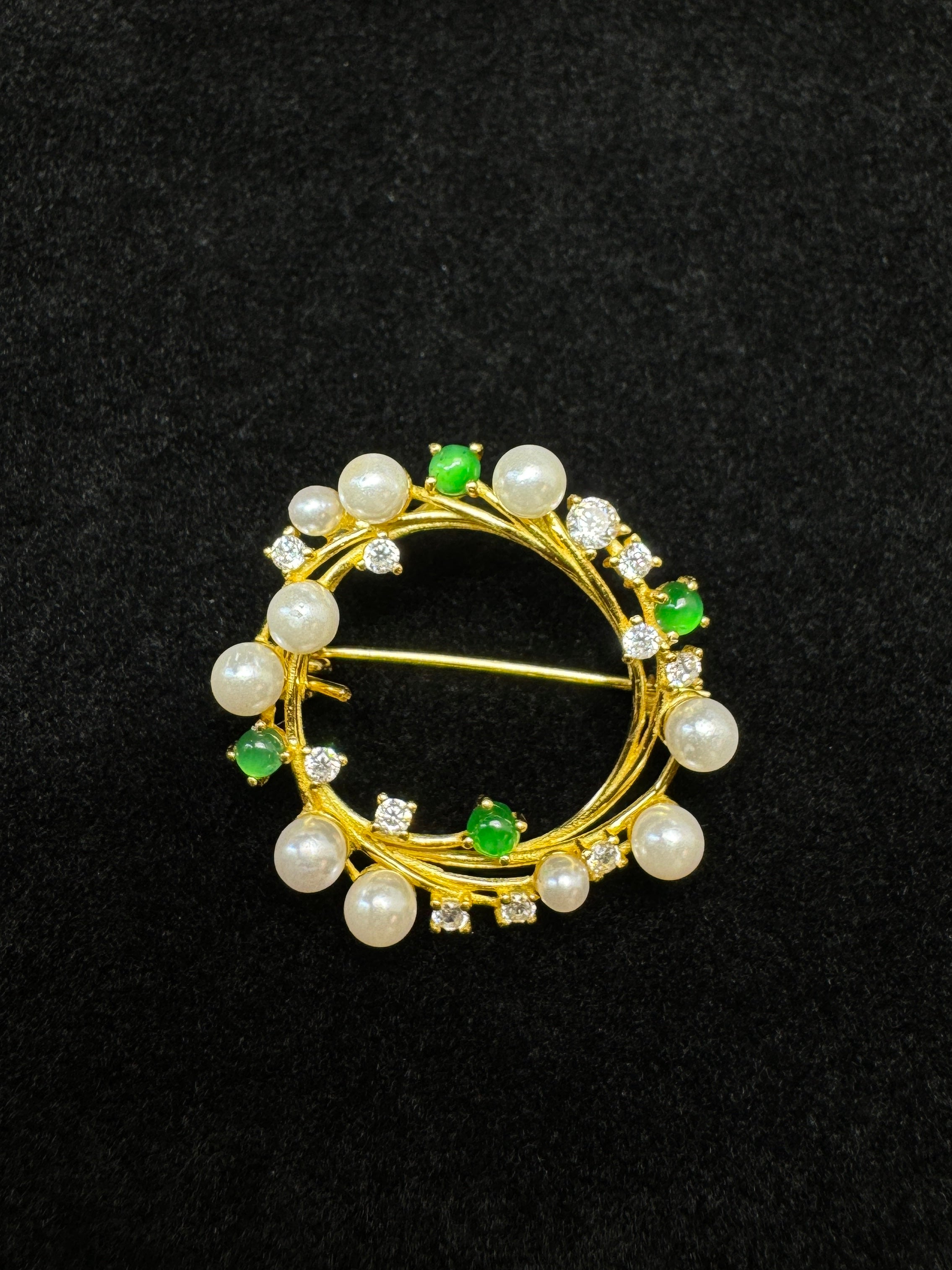 Gold-Plated Diamond & Pearl Flower Halo Brooch