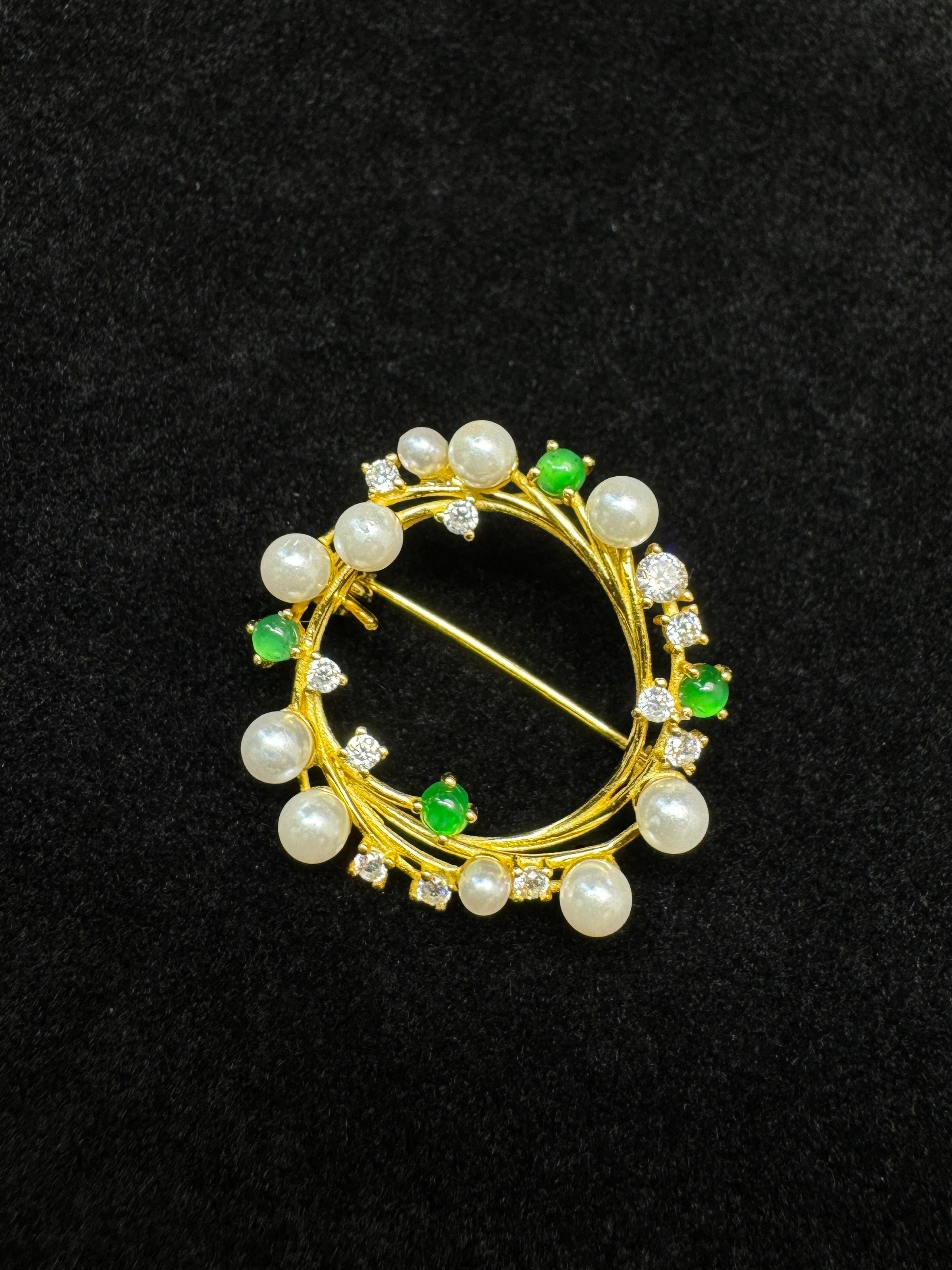 Gold-Plated Diamond & Pearl Flower Halo Brooch