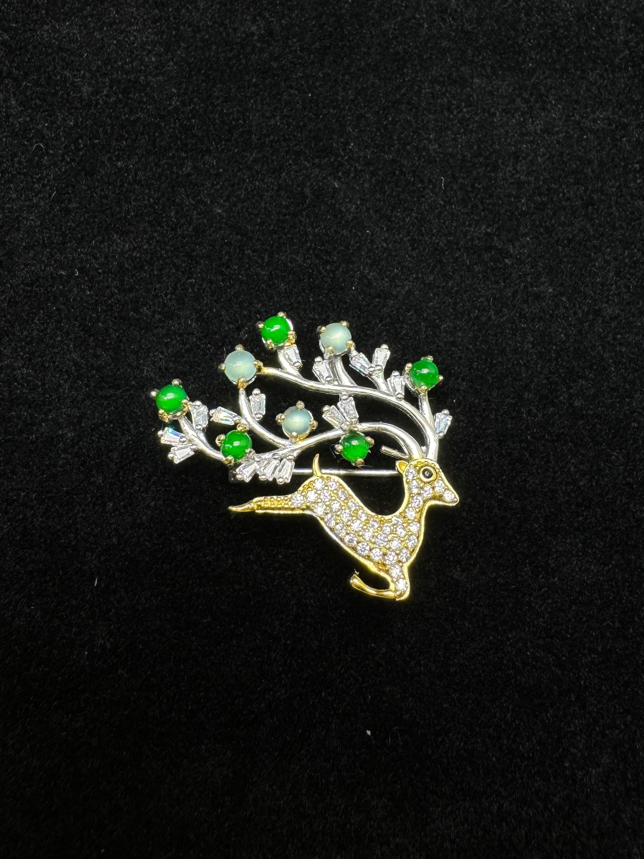 Icy Jade and Jade Deer Brooch