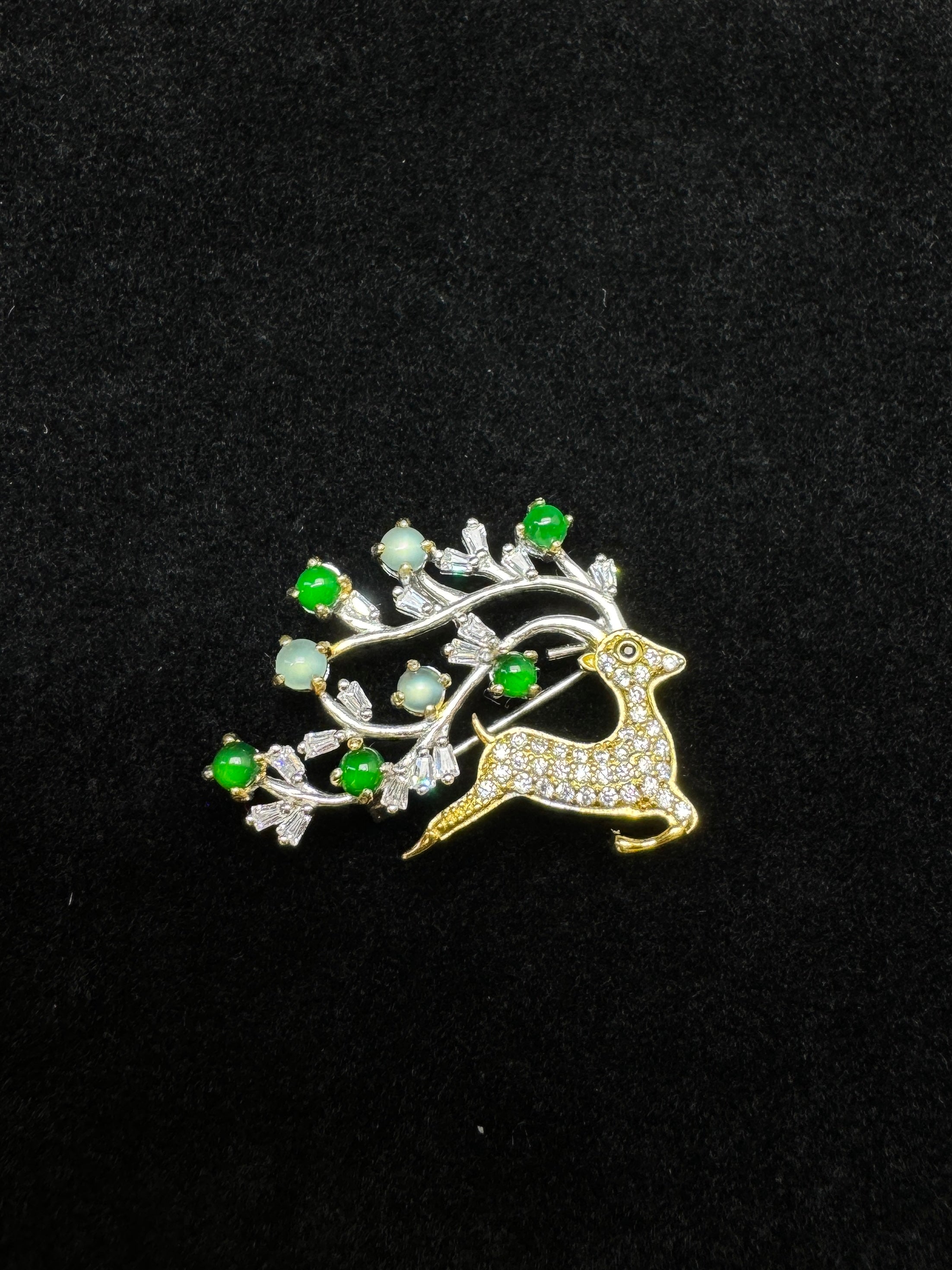 Icy Jade and Jade Deer Brooch