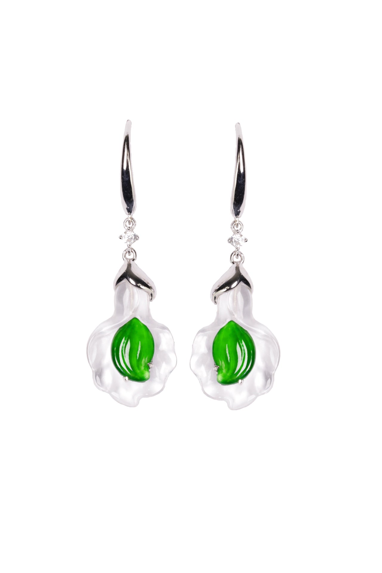 925 silver transparent love earrings natural jade