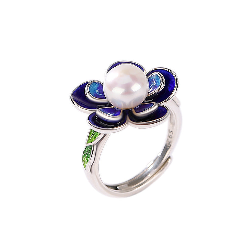 S925 sterling silver pearl flower ring