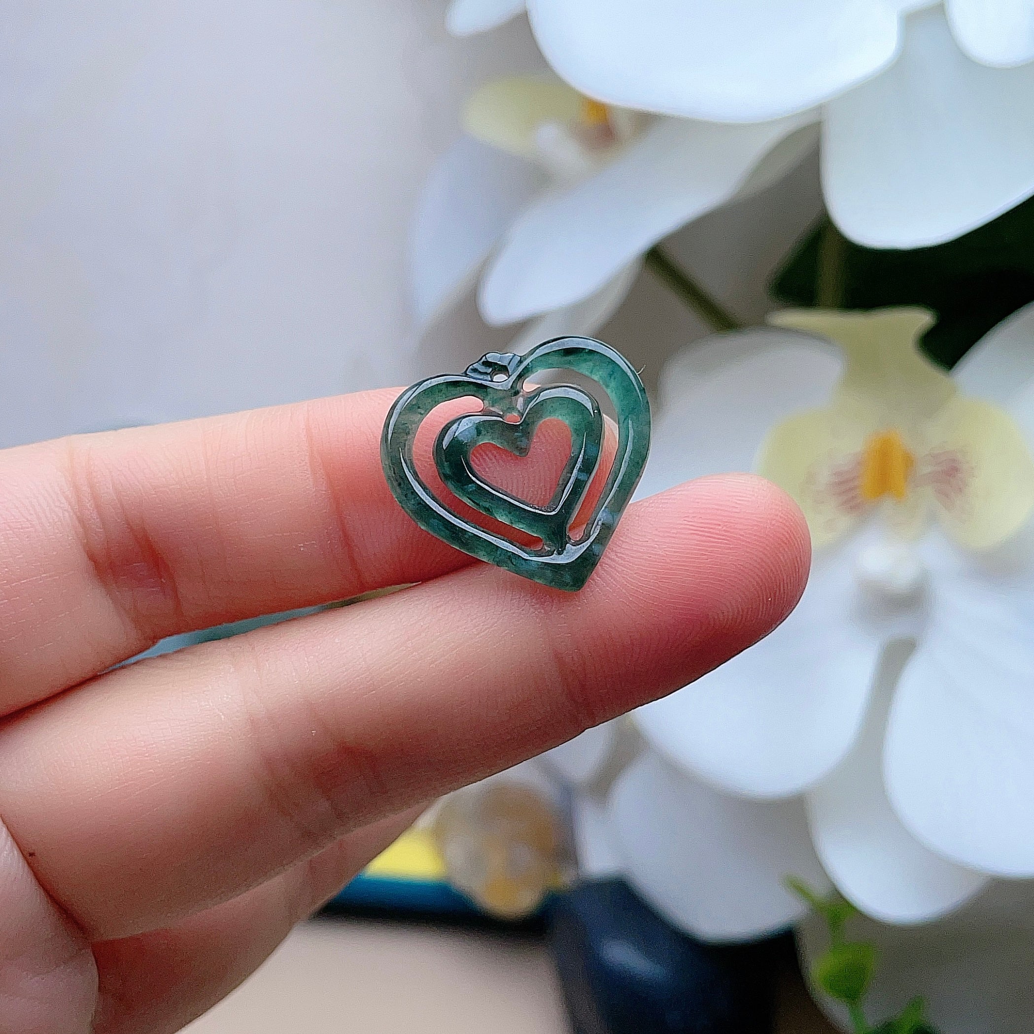 Natural Burmese Jade Heart Pendant