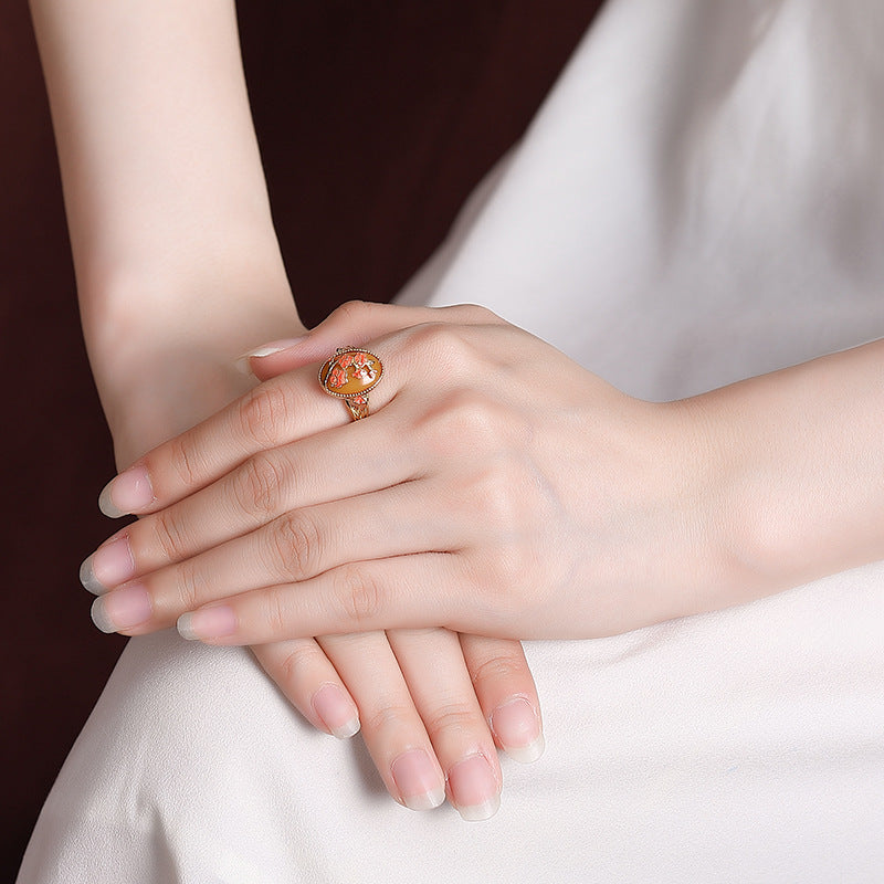 S925 sterling silver beeswax peach blossom ring