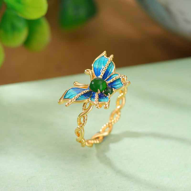 S925 sterling silver jade butterfly ring