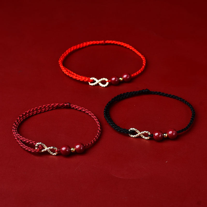 Cinnabar Blessing Red String 14K Gold Infinity Symbol Bracelet Anklet