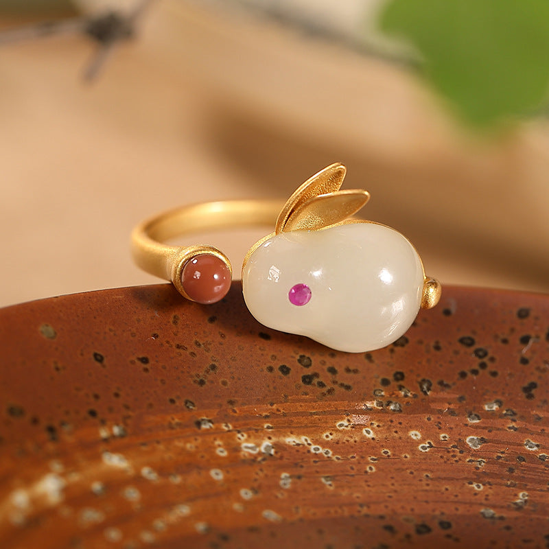 S925 sterling silver gold plated Hetian jade rabbit jewelry