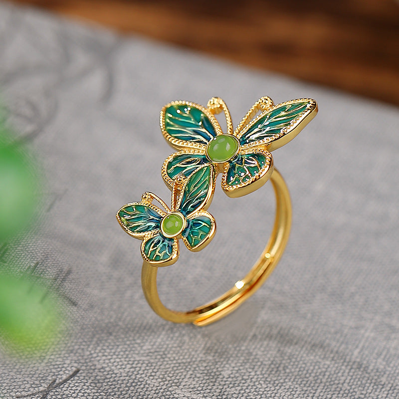 S925 sterling silver jasper butterfly ring