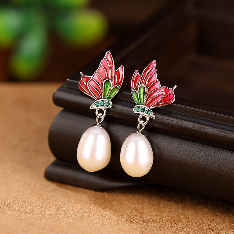 S925 sterling silver pearl butterfly three-piece set